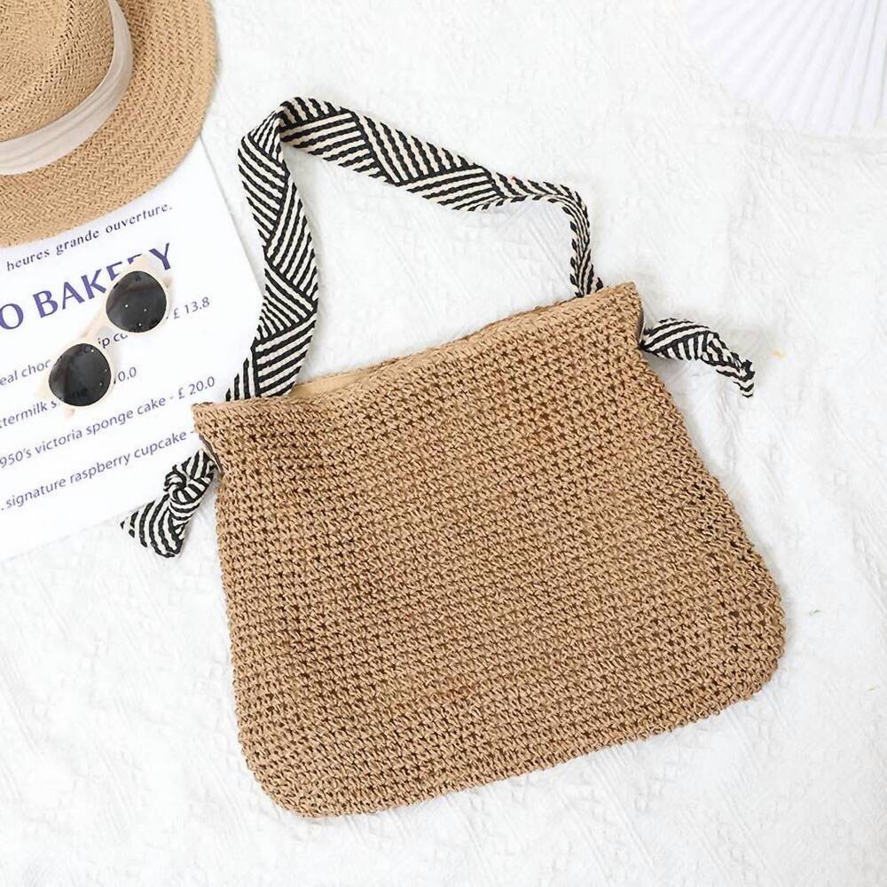NEW SALINA TRADING INC women's woven shoulder bag with striped handle in brown